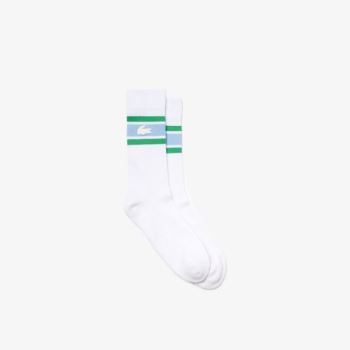 Lacoste LIVE Striped Stretch-Cotton Socks - Ponožky Dámské Bílé / Blankyt / Zelene | CZ-7C9tKh